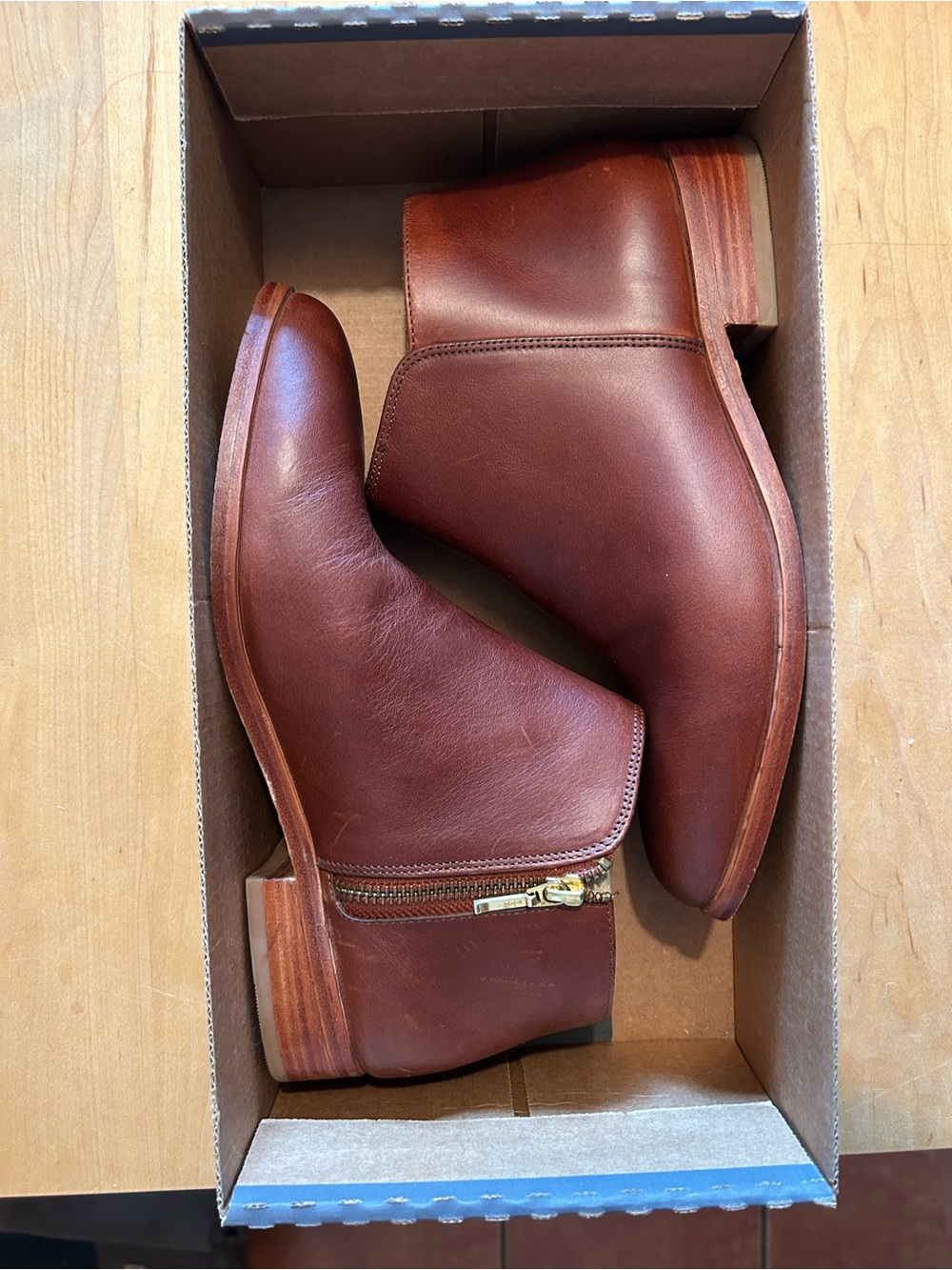 Nisolo Lana Zip Ankle Boot, Size 7.5, Brandy Leather, Like New